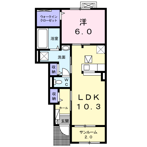 さくらⅡ(1LDK/1階)の間取り写真