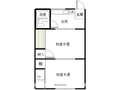 第3コーポ川崎(2K/2階)の間取り写真