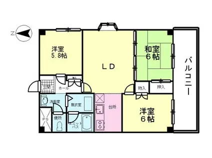 エルム渡利(2LDK/2階)の間取り写真