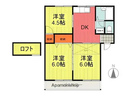 ハミングハイツA(3DK/2階)の間取り写真