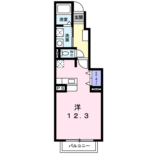アンソレイユアオキⅡ-B(ワンルーム/1階)の間取り写真