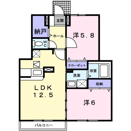 シェソワ小倉寺Ⅲ(2LDK/1階)の間取り写真