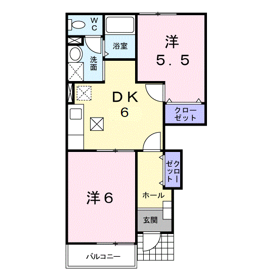 ディアコート・SA(2DK/1階)の間取り写真