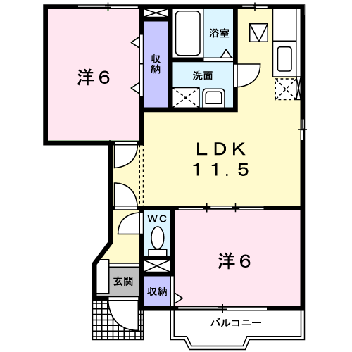 サニークァイエットⅡ(2LDK/1階)の間取り写真
