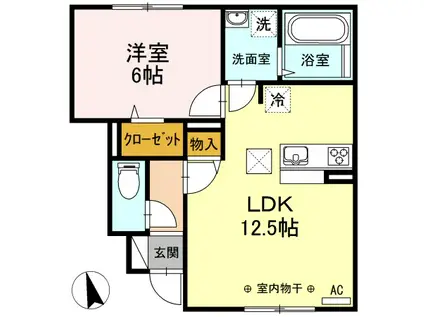 メゾン花見山Ⅱ(1LDK/1階)の間取り写真