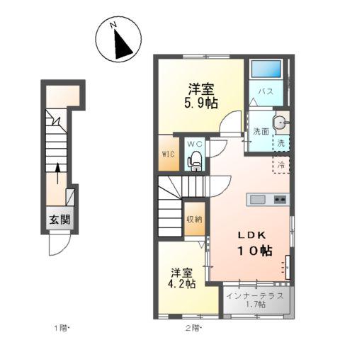 笹谷アパート(2LDK/2階)の間取り写真