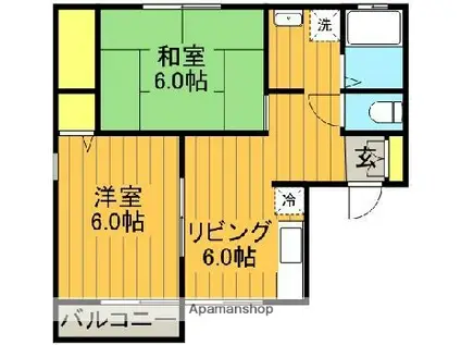 カーサ・アルビオンA(2DK/1階)の間取り写真