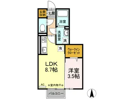 D-ROOM富田B棟(1LDK/2階)の間取り写真