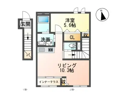 ル リアン(1LDK/2階)の間取り写真