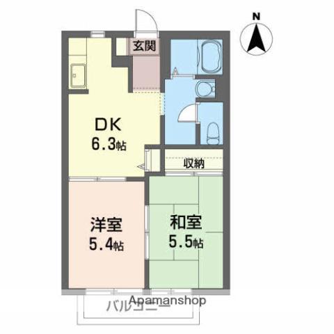 ラークヒルズ A(2DK/2階)の間取り写真