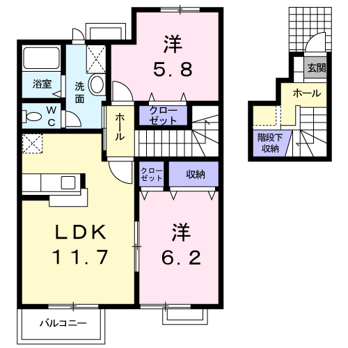 アンソレーユ大喜多Ⅱ(2LDK/2階)の間取り写真