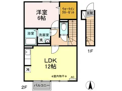 ユニティータウンC(1LDK/2階)の間取り写真