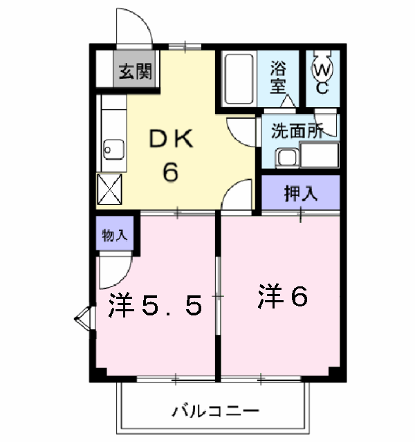 プラス・パワーハウス(2DK/2階)の間取り写真