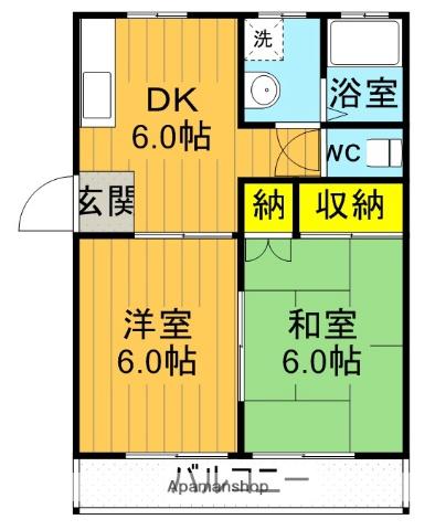 近江内コーポ(2DK/2階)の間取り写真