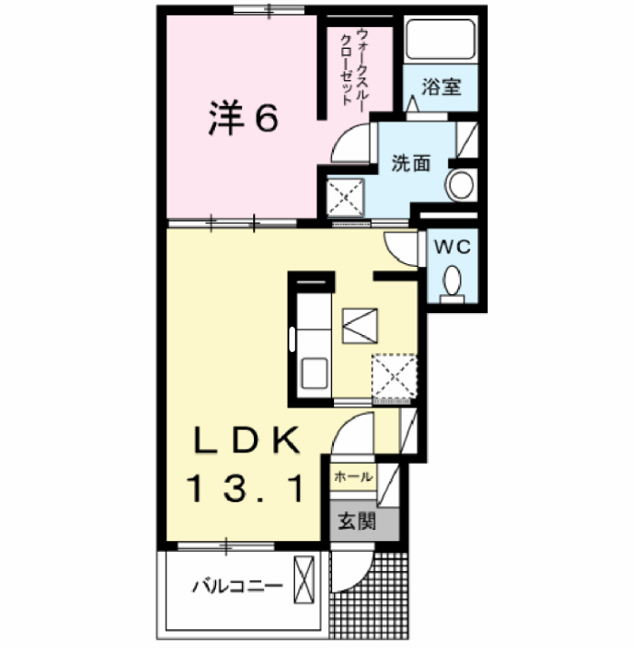 ピアッツァ アイ 本宮(1LDK/1階)の間取り写真