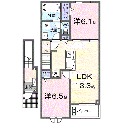 ナイス ハッシー Ⅱ(2LDK/2階)の間取り写真