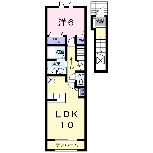 アタラクシアⅢーB(1LDK/2階)の間取り写真