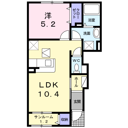 エスパスコンフォルト(1LDK/1階)の間取り写真