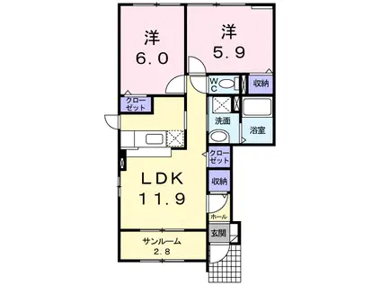 ディーピアッツァⅡ(2LDK/1階)の間取り写真