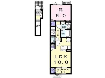 レジデンス・オヤクエン(1LDK/2階)の間取り写真