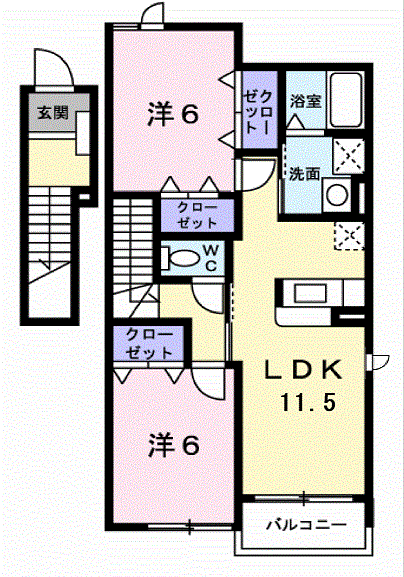 ツインタウン白石坂Ⅱ(2LDK/2階)の間取り写真