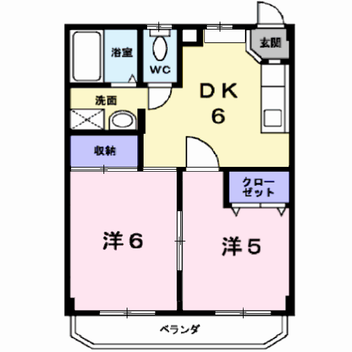 パルク大成Ⅱ(2DK/1階)の間取り写真
