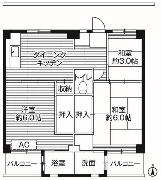 ビレッジハウス亀田2号棟(3DK/4階)の間取り写真