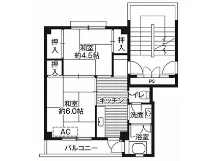 ビレッジハウス大桑原1号棟(2K/3階)の間取り写真