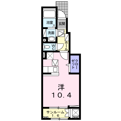 メゾンドソレイユC(ワンルーム/1階)の間取り写真