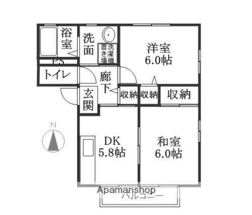 グランシードIBADAI A-E棟(2DK/1階)の間取り写真
