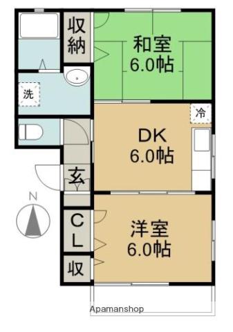 ハイツサングリーン(2DK/2階)の間取り写真