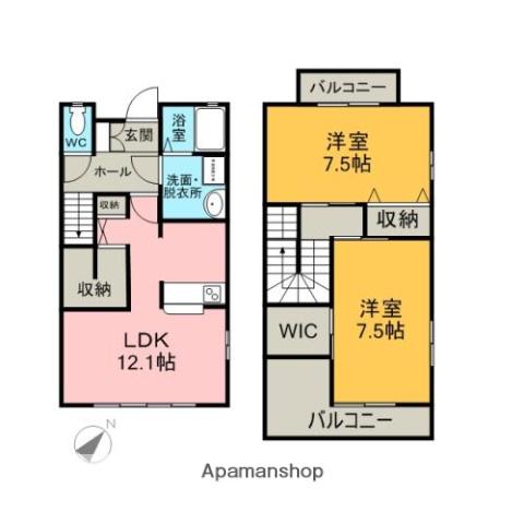 アルカディアA・B館(2LDK/2階)の間取り写真