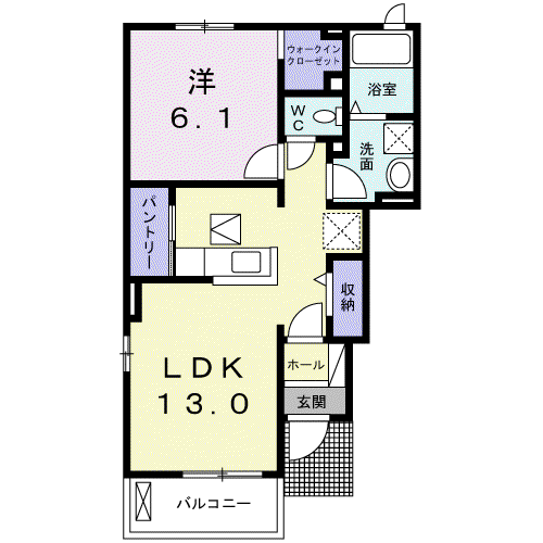 ウエスト M 2(1LDK/1階)の間取り写真