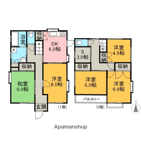 東北本線 古河駅 バス乗車時間：35分 東諸川バス停で下車 徒歩15分 2階建 築36年(5SDK)の間取り写真