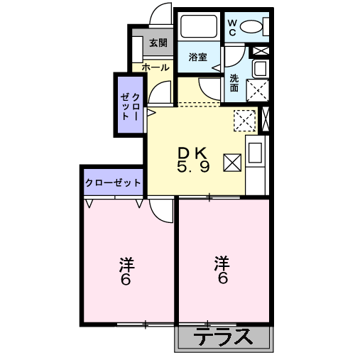 ベルツサカイ(2DK/1階)の間取り写真