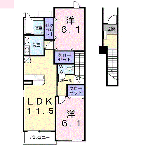 キャッスルアヴェニューC(2LDK/2階)の間取り写真