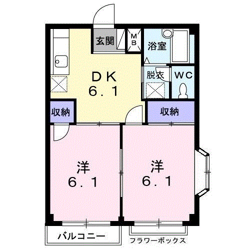 倉持ハイツパ-トⅡ(2DK/2階)の間取り写真