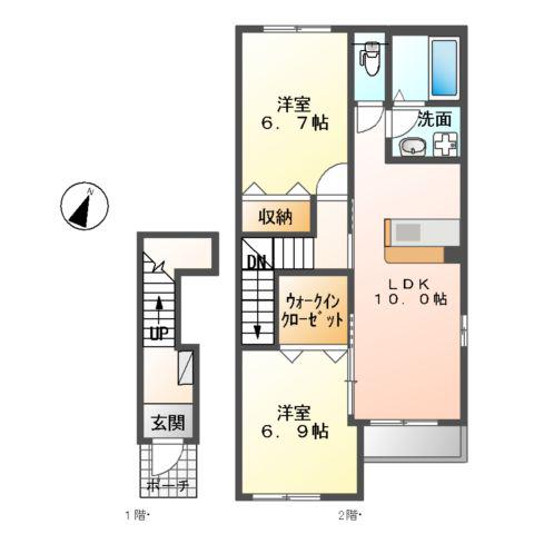 ファミーユ(2LDK/2階)の間取り写真