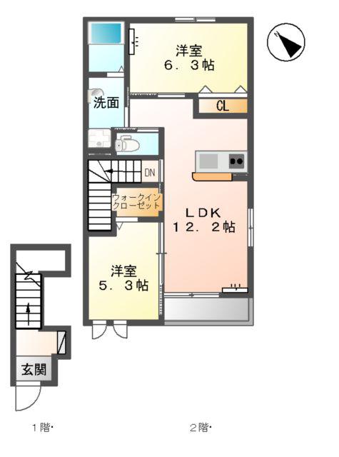 エミアスⅠ(2LDK/2階)の間取り写真