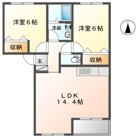 サフィール(2LDK/2階)の間取り写真