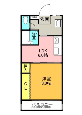 GREEN AVENUE(1DK/2階)の間取り写真