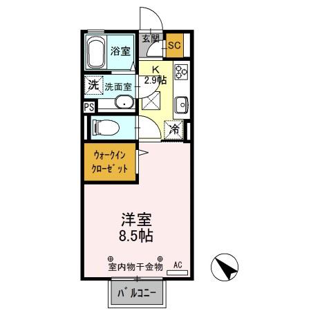 デュナミス2(1K/1階)の間取り写真