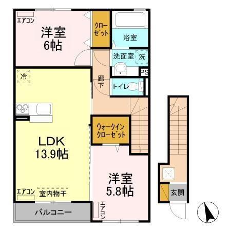 スローライフさしまⅡ(2LDK/2階)の間取り写真