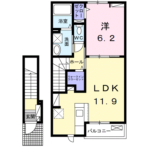 フルール・ド・リス Ⅰ(1LDK/2階)の間取り写真