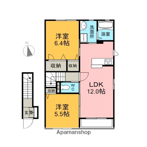 メゾン・ラークヒル(2LDK/2階)の間取り写真