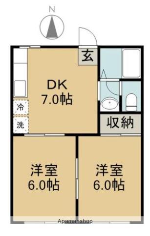 コーポめぐみ(2DK/1階)の間取り写真