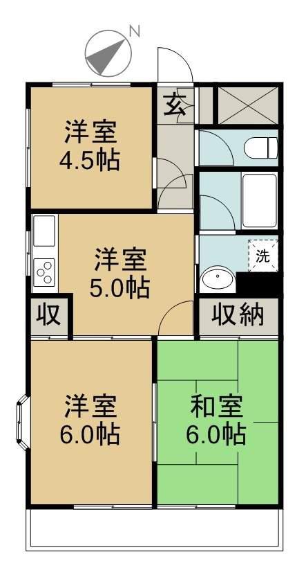 プランドール(3DK/4階)の間取り写真