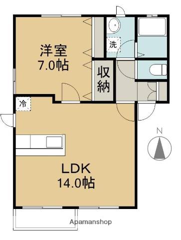 ソレイユA・B棟(1LDK/2階)の間取り写真