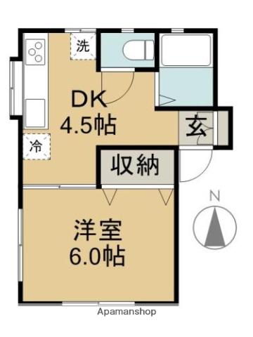 コーポハピネスA(1DK/1階)の間取り写真