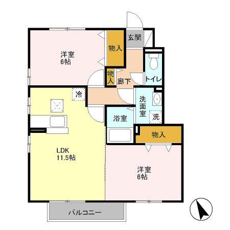 ロイヤルロッシーニC(2LDK/1階)の間取り写真